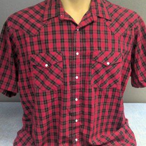 Vintage Western Frontier Pearl Snap Short Sleeve Shirt Red Plaid Men's XL